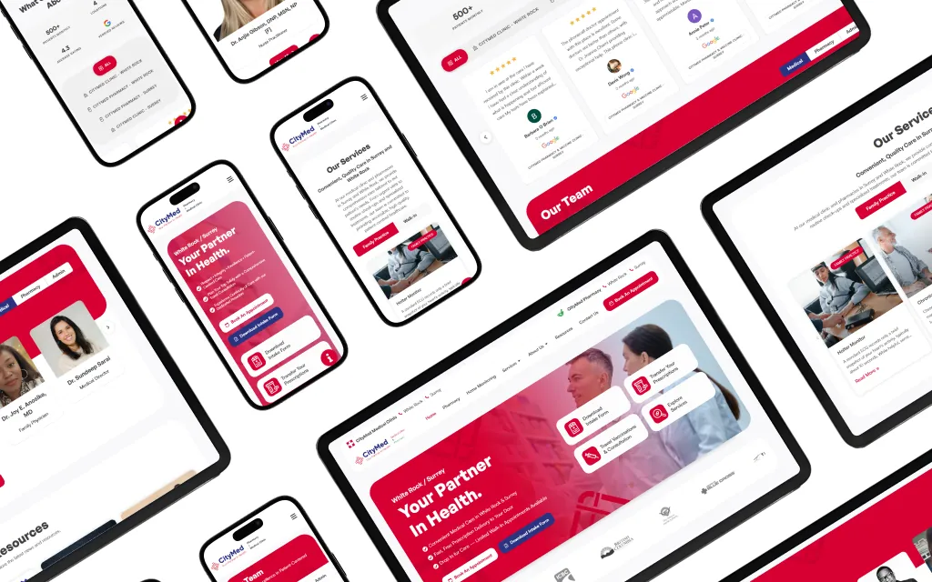 CityMed homepage with prominent booking CTA and service grid